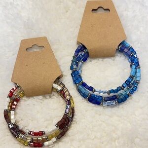 Handmade Colorful Glass Beaded Bracelet Set Red Blue Gold